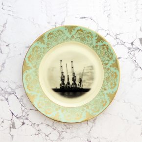 Wandteller Hamburg Hafen Kräne Herr Fuchs 19cm gold/ mint Blume Wohnen vintage