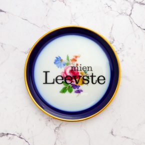 Wandteller Herr Fuchs Typo mien Leevste gold/blau Blumen plattdeutsch mini 10cm