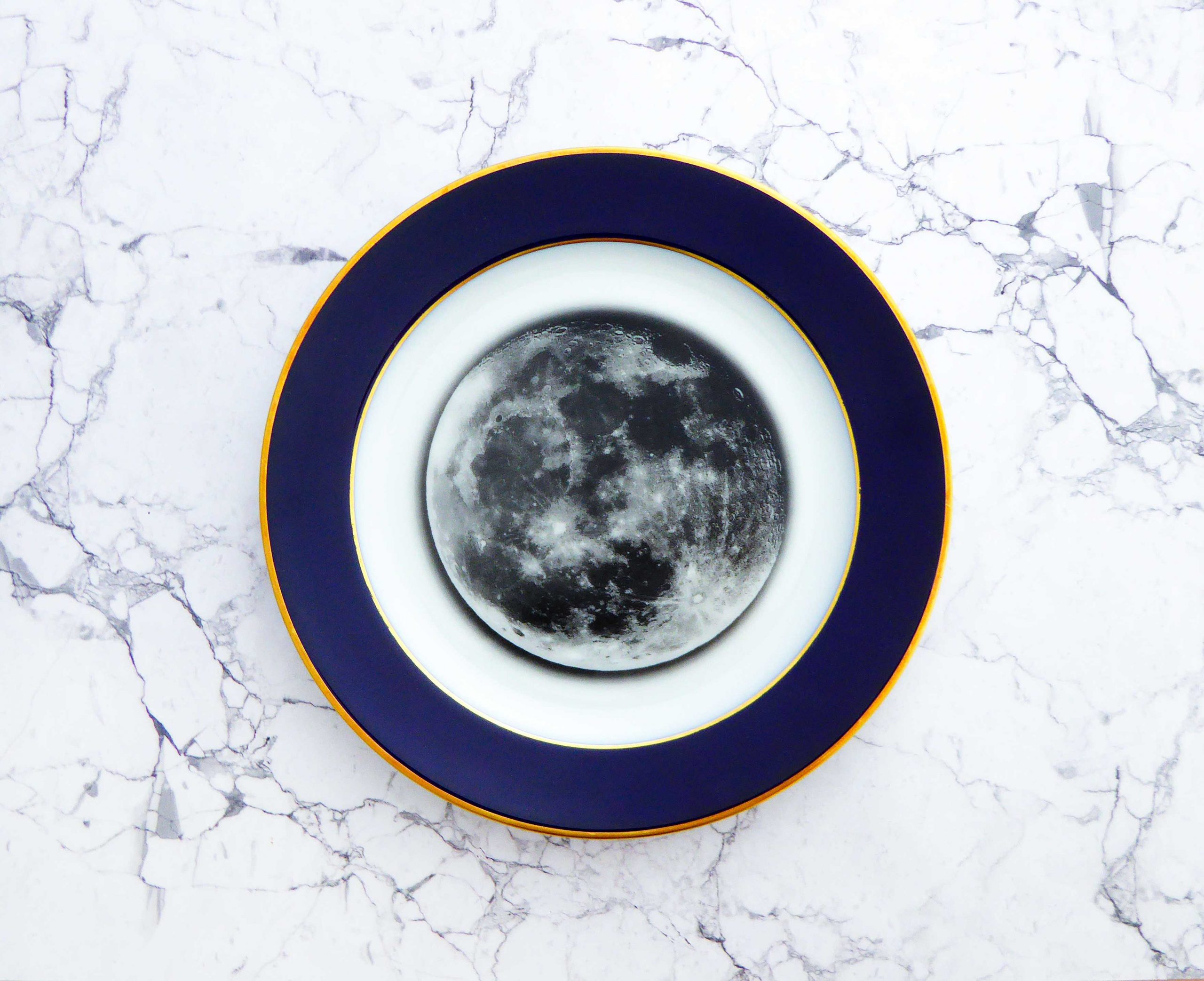 Wandteller Mond vintage Herr Fuchs Teller gold/dunkelblau 19cm Galaxy