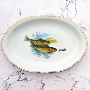 Wandplatte Herr Fuchs Typo yeah 25cm Fisch gold Wohnen Meer vintage Fische Bögen