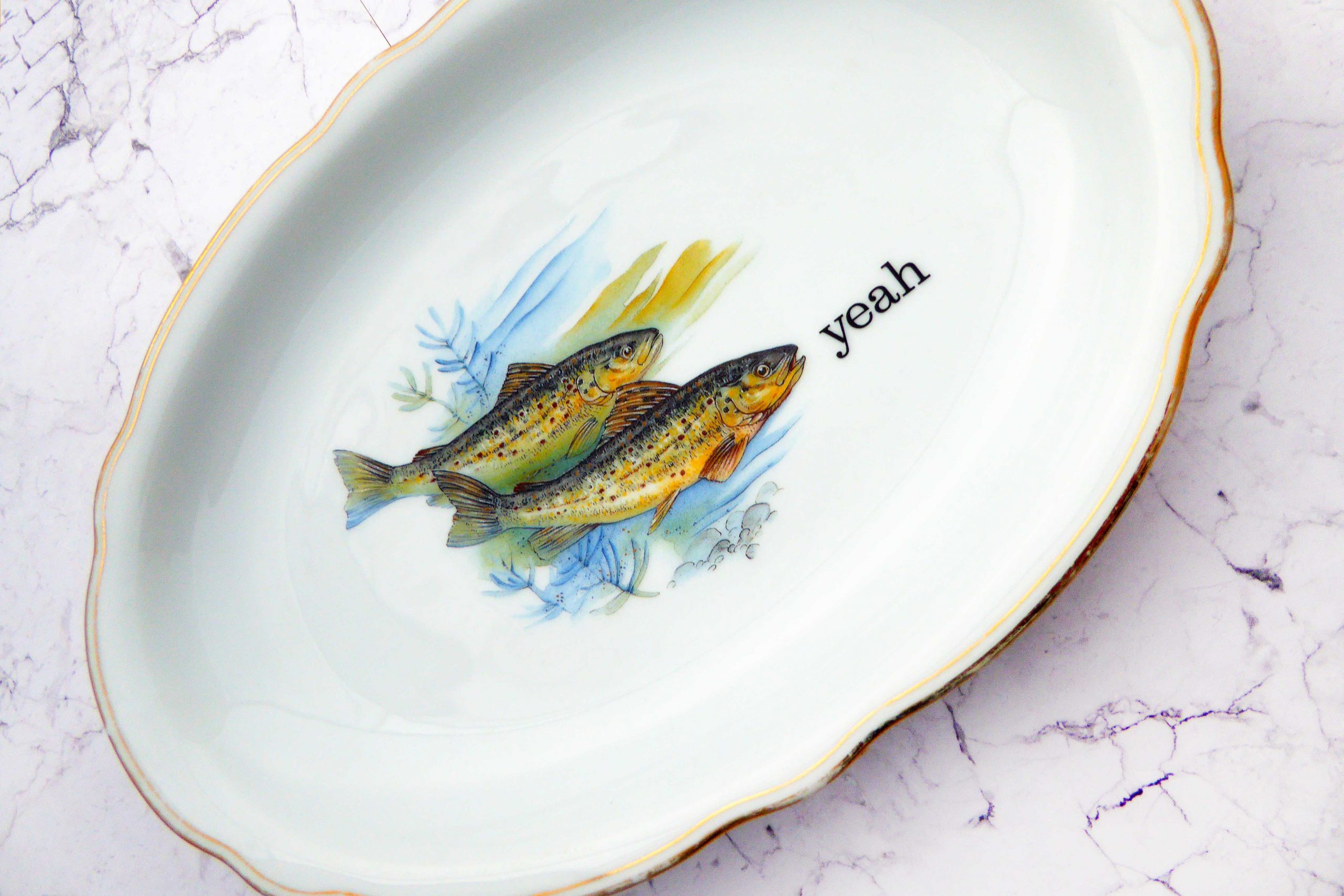 Wandplatte Herr Fuchs Typo yeah 25cm Fisch gold Wohnen Meer vintage Fische Bögen – Bild 2