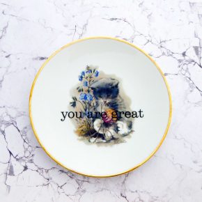 Wandteller Typo you are great Goldrand Herr Fuchs  Katze 19cm Kitten vintage