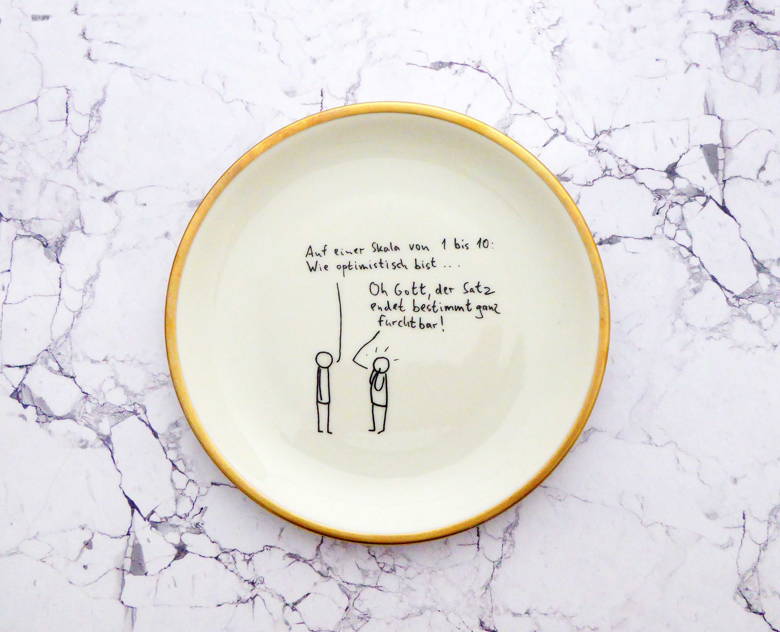 Wandteller @kriegundfreitag Typo Optimismus vintage Herr Fuchs Teller Gold 19cm