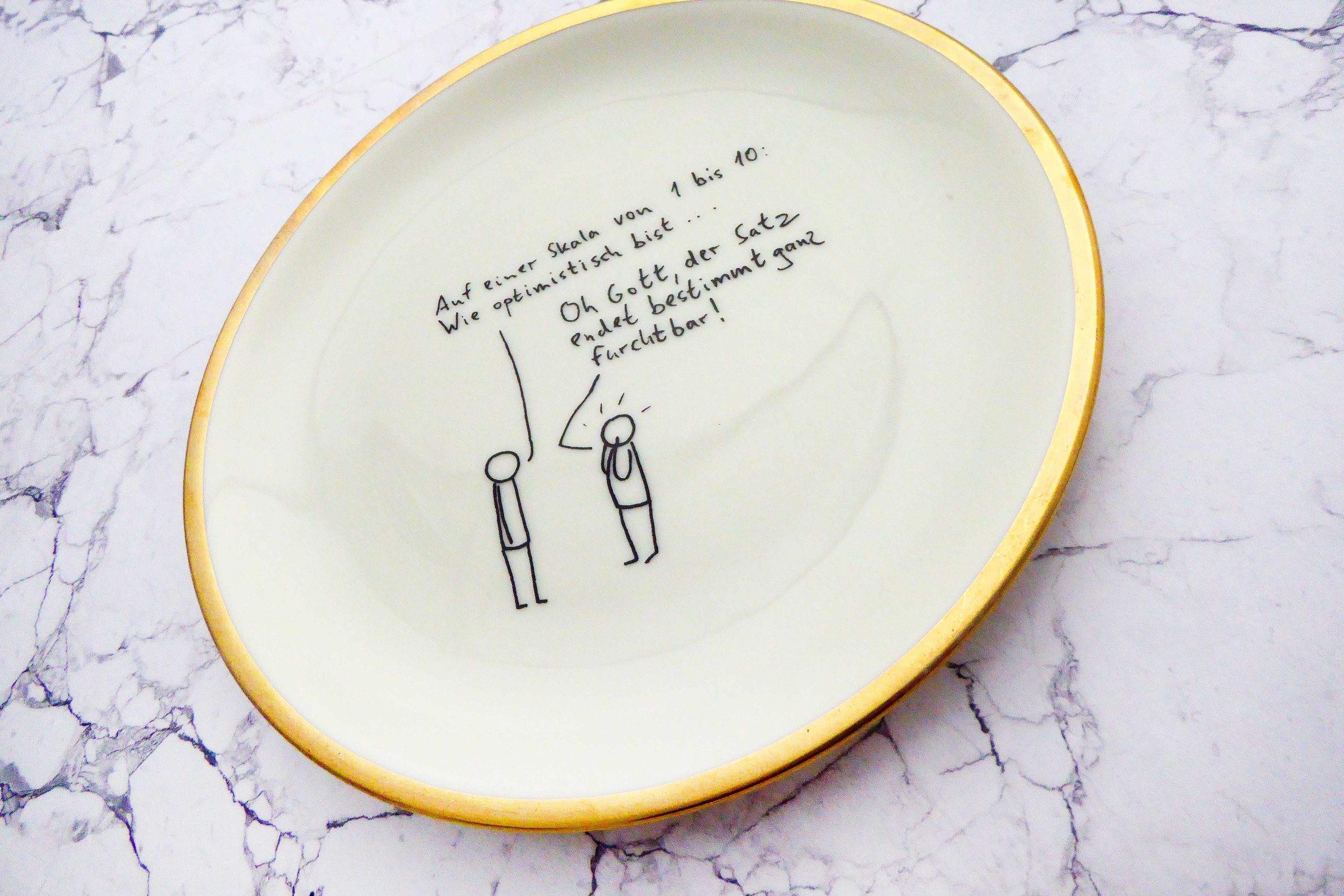 Wandteller @kriegundfreitag Typo Optimismus vintage Herr Fuchs Teller Gold 19cm – Bild 2