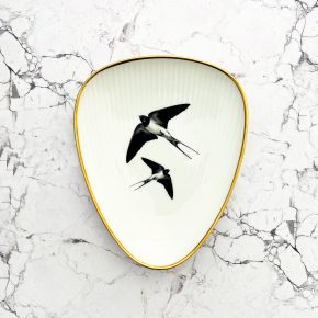Wandteller Platte Herr Fuchs Schwalbe gold vintage 21cm Wohnen oval