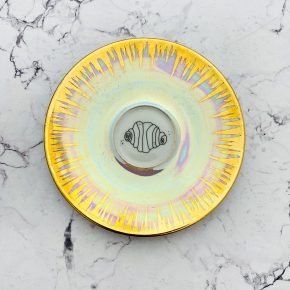 Wandteller Herr Fuchs Franzbrötchen irisierend mini Regenbogen 11cm vintage Hamburg Gold