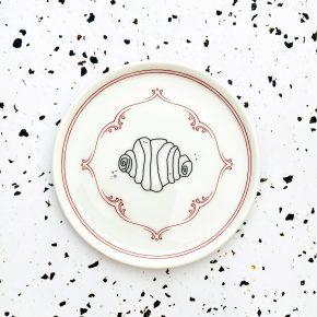 Wandteller Franzbrötchen vintage Herr Fuchs 9cm Hamburg Wohnen Muster Rot/Weiß