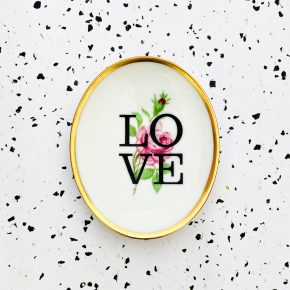 Wandteller Herr Fuchs Typo Love Gold mini 10cm Blumen länglich wohnen vintage Rose