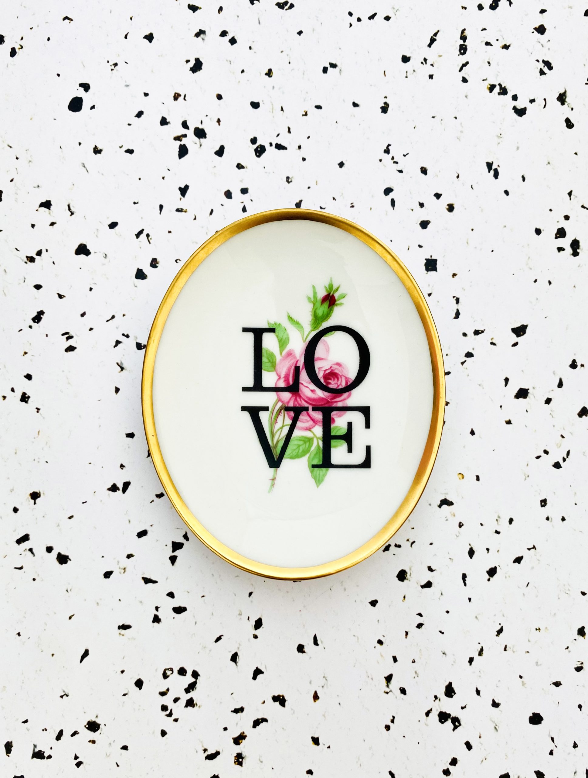 Wandteller Herr Fuchs Typo Love Gold mini 10cm Blumen länglich wohnen vintage Rose