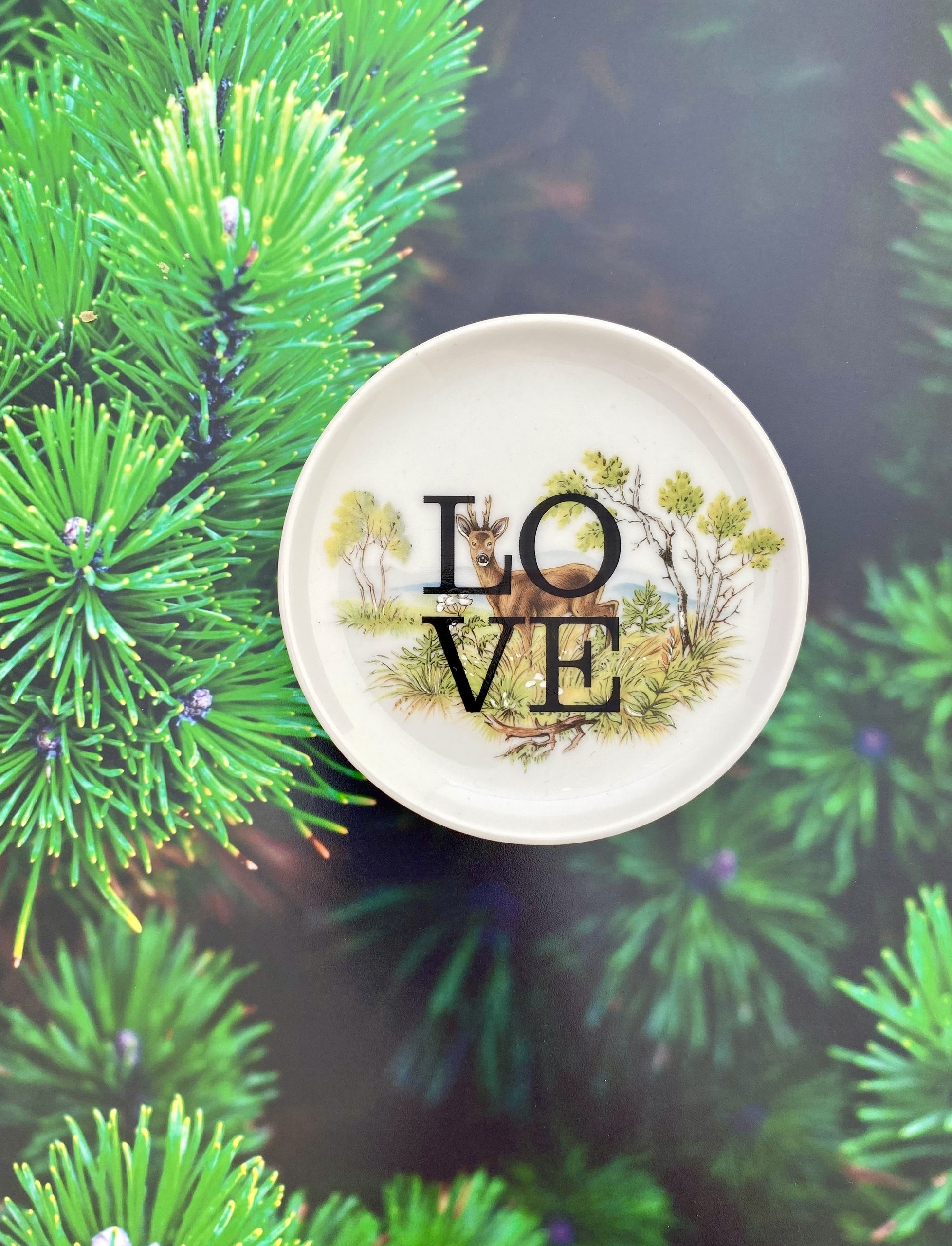 Wandteller Herr Fuchs Typo Love Grün mini 10cm Reh Wald wohnen vintage – Bild 3