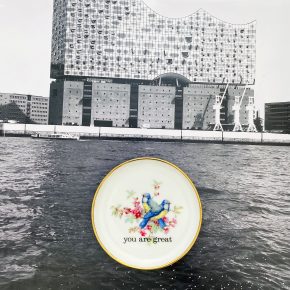 Wandteller Herr Fuchs Typo you are great Goldrand mini Vogel 10cm vintage Blaumeise