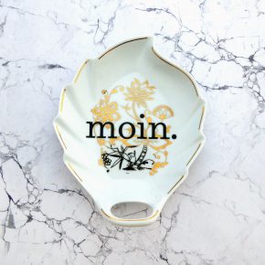 Wandteller Platte Herr Fuchs moin. Typo gold 19cm vintage Blatt Zwiebelmuster