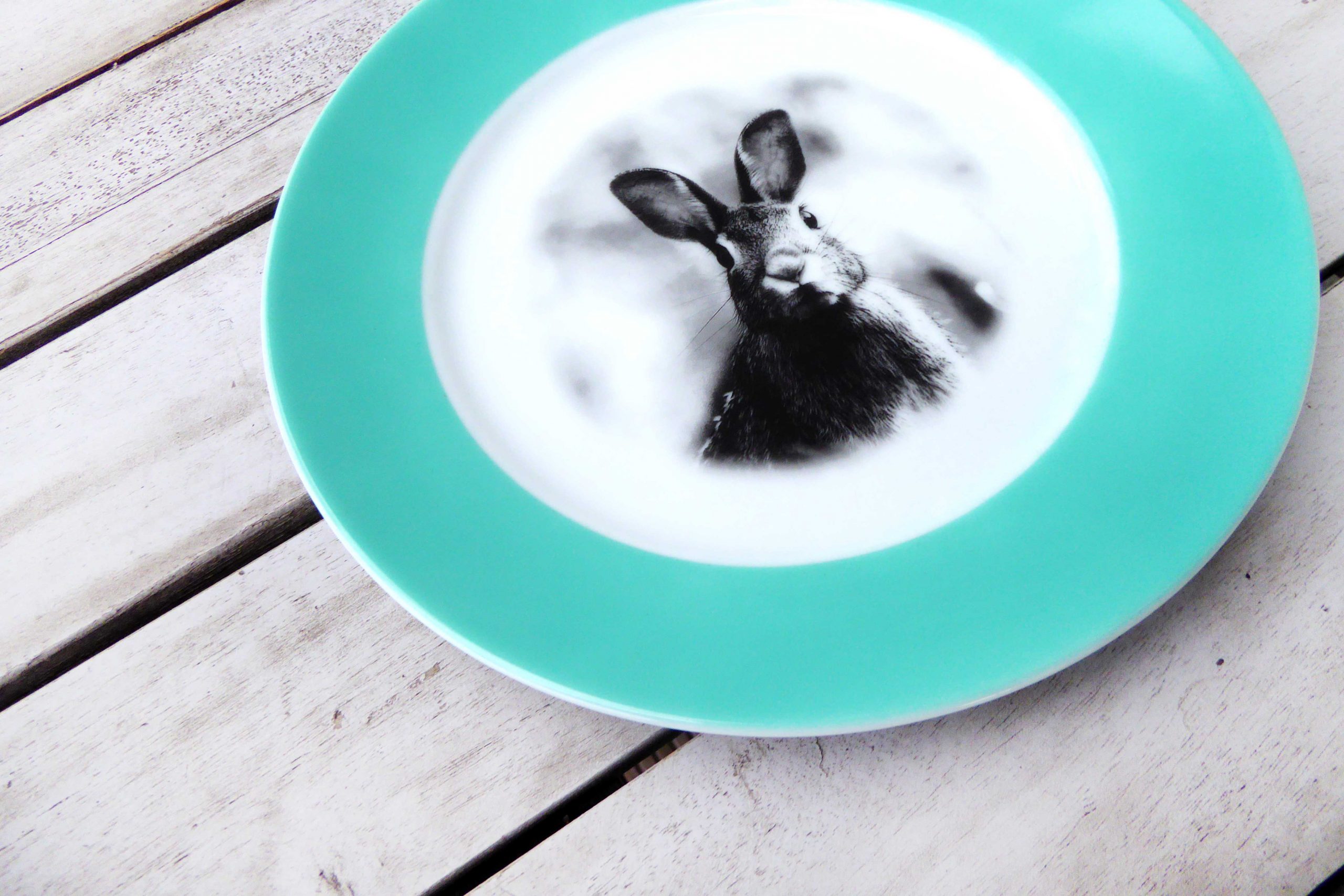 Wandteller Hase vintage Herr Fuchs Teller Blau Türkis 19cm Wohnen – Bild 2