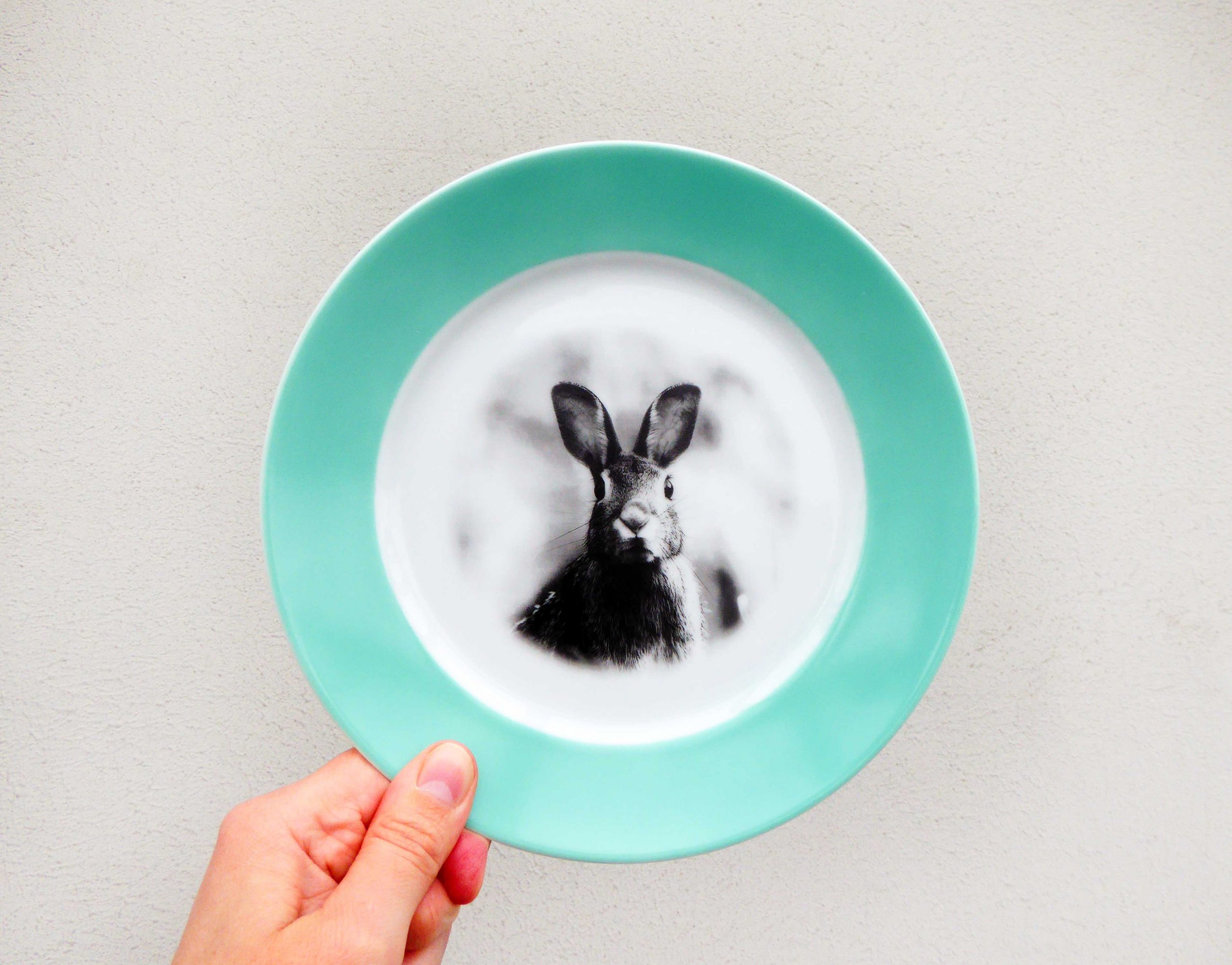 Wandteller Hase vintage Herr Fuchs Teller Blau Türkis 19cm Wohnen – Bild 3