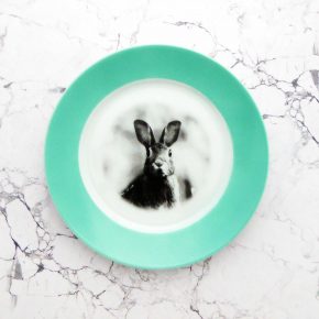 Wandteller Hase vintage Herr Fuchs Teller Blau Türkis 19cm Wohnen