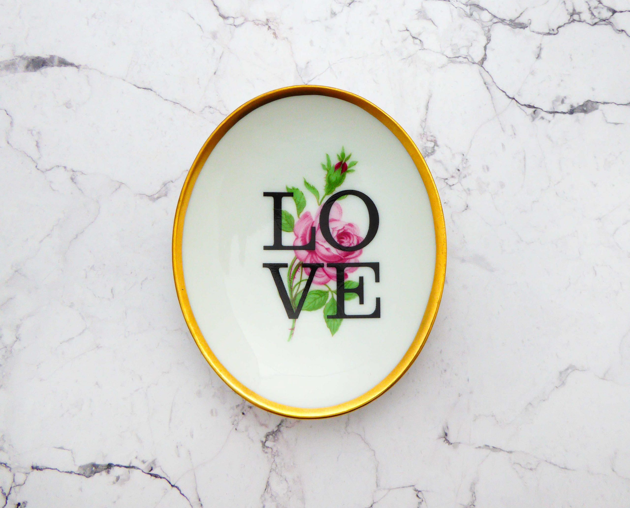 Wandteller Herr Fuchs Typo Love Gold mini 10cm Blumen länglich wohnen vintage Rose – Bild 2