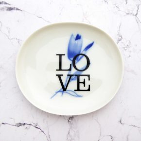 Wandteller Herr Fuchs Typo Love mini 11cm Blumen Blau wohnen vintage