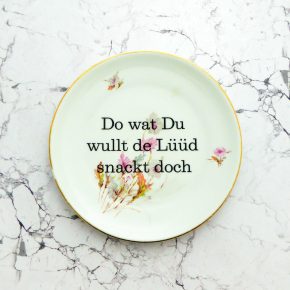 Wandteller Typo Do wat du wullt vintage Herr Fuchs Teller Gold Rosa 19cm Blume