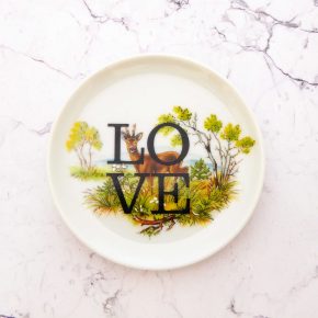 Wandteller Herr Fuchs Typo Love Grün mini 10cm Reh Wald wohnen vintage