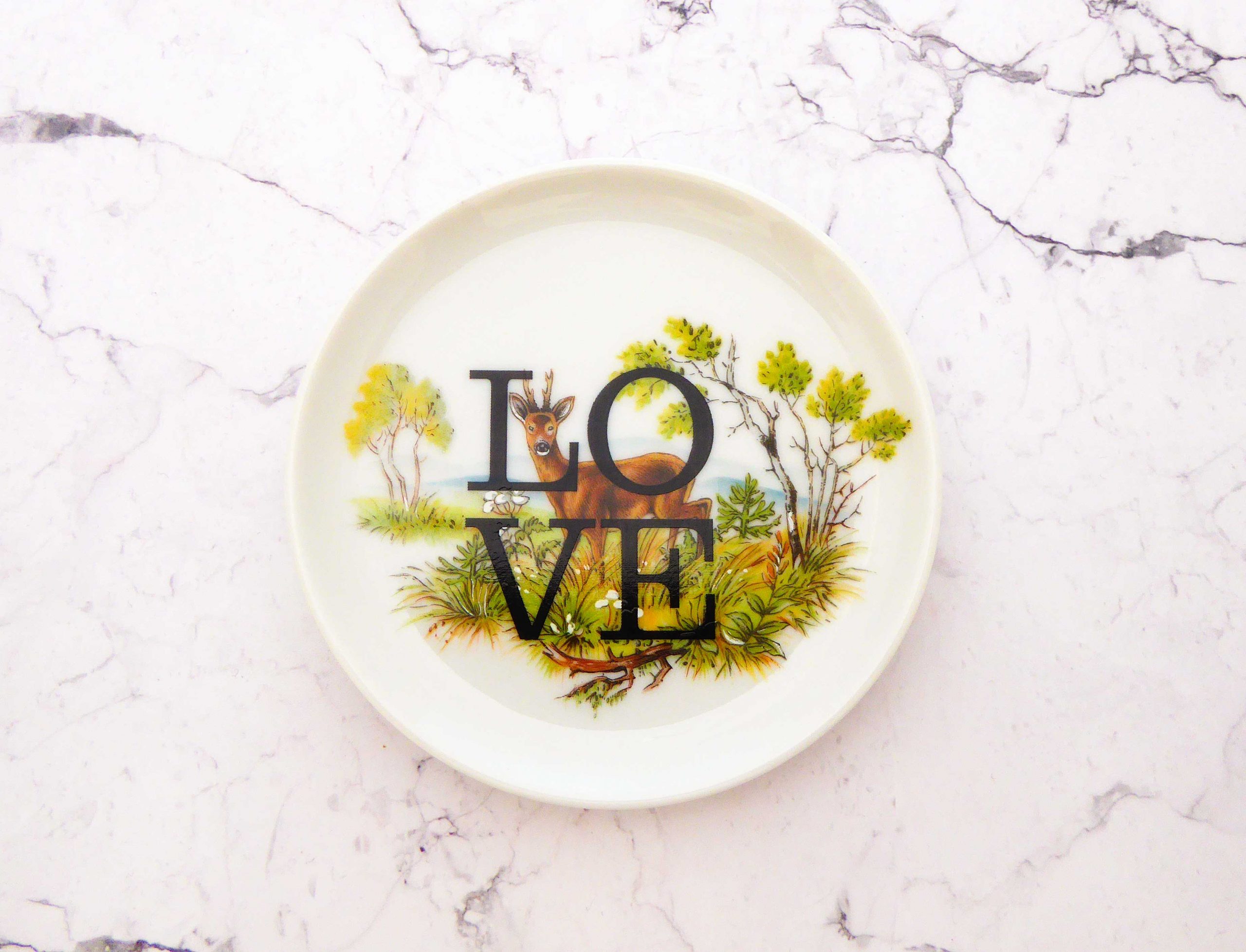 Wandteller Herr Fuchs Typo Love Grün mini 10cm Reh Wald wohnen vintage