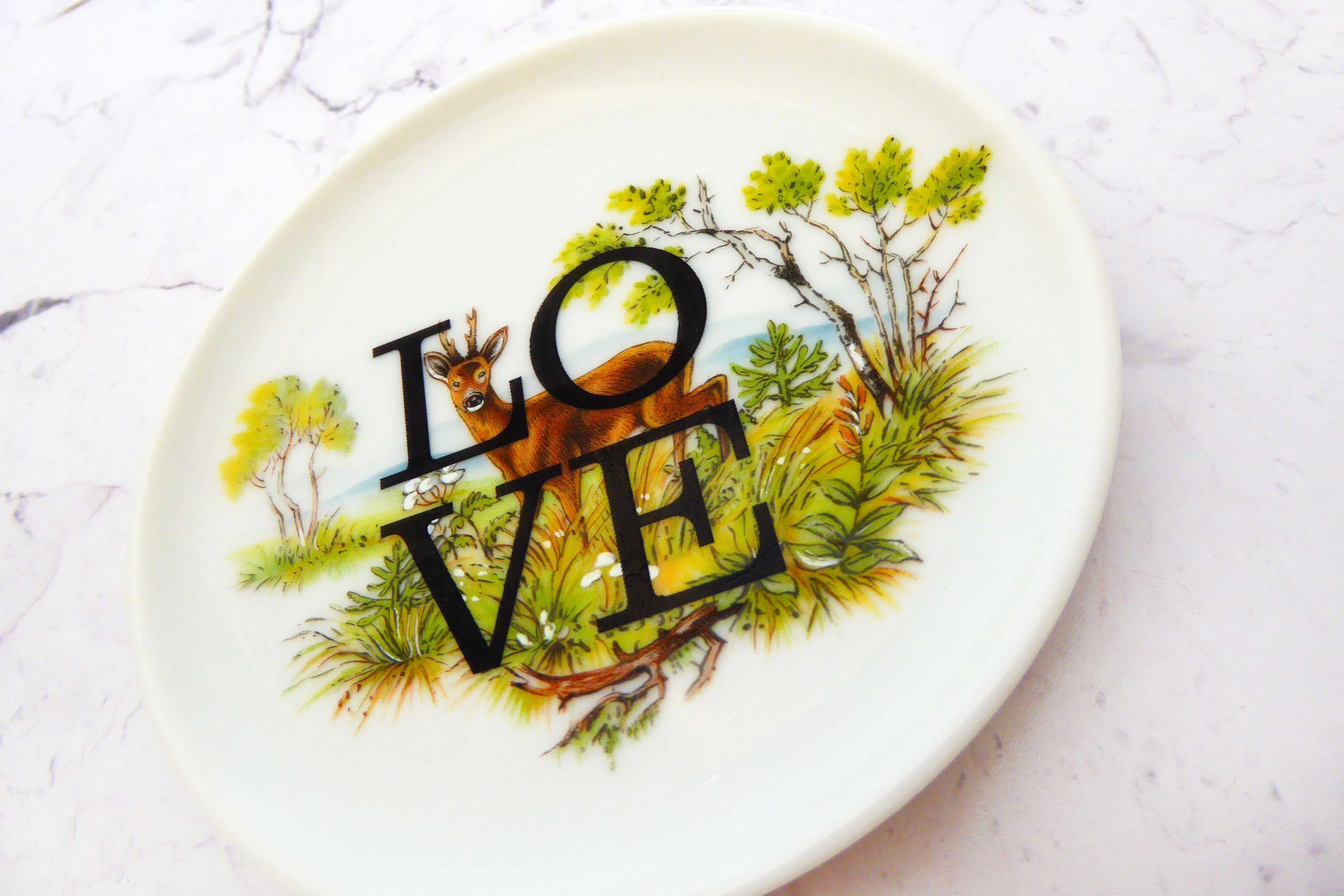 Wandteller Herr Fuchs Typo Love Grün mini 10cm Reh Wald wohnen vintage – Bild 2