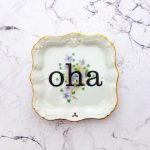 Wandteller oha Typo Herr Fuchs mini 10cm Blume Gold Bunt Schnack vintage eckig