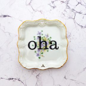 Wandteller oha Typo Herr Fuchs mini 10cm Blume Gold Bunt Schnack vintage eckig