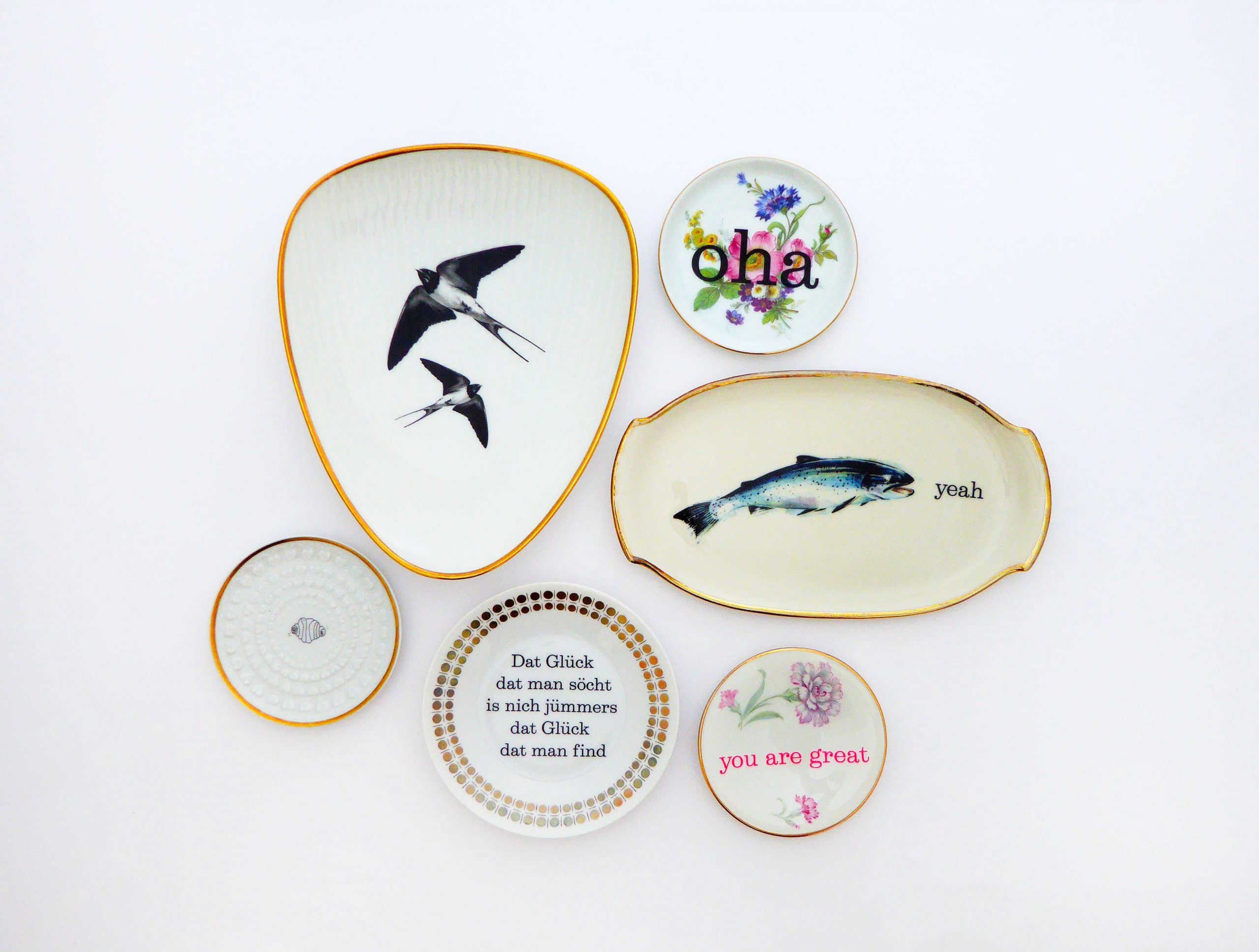 Wandteller Teller Herr Fuchs Möwe gold eckig 20cm vintage – Bild 3