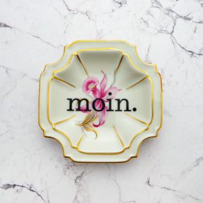 Wandteller moin. Typo Herr Fuchs mini 9cm gold Blume rosa vintage