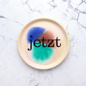 Wandteller Typo jetzt vintage Herr Fuchs mini 9cm blau/braun/türkis Keramik