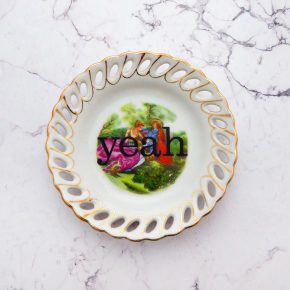 Wandteller Herr Fuchs Typo yeah Gold mini Blume Menschen 10cm Gemälde Bunt Durchbruch