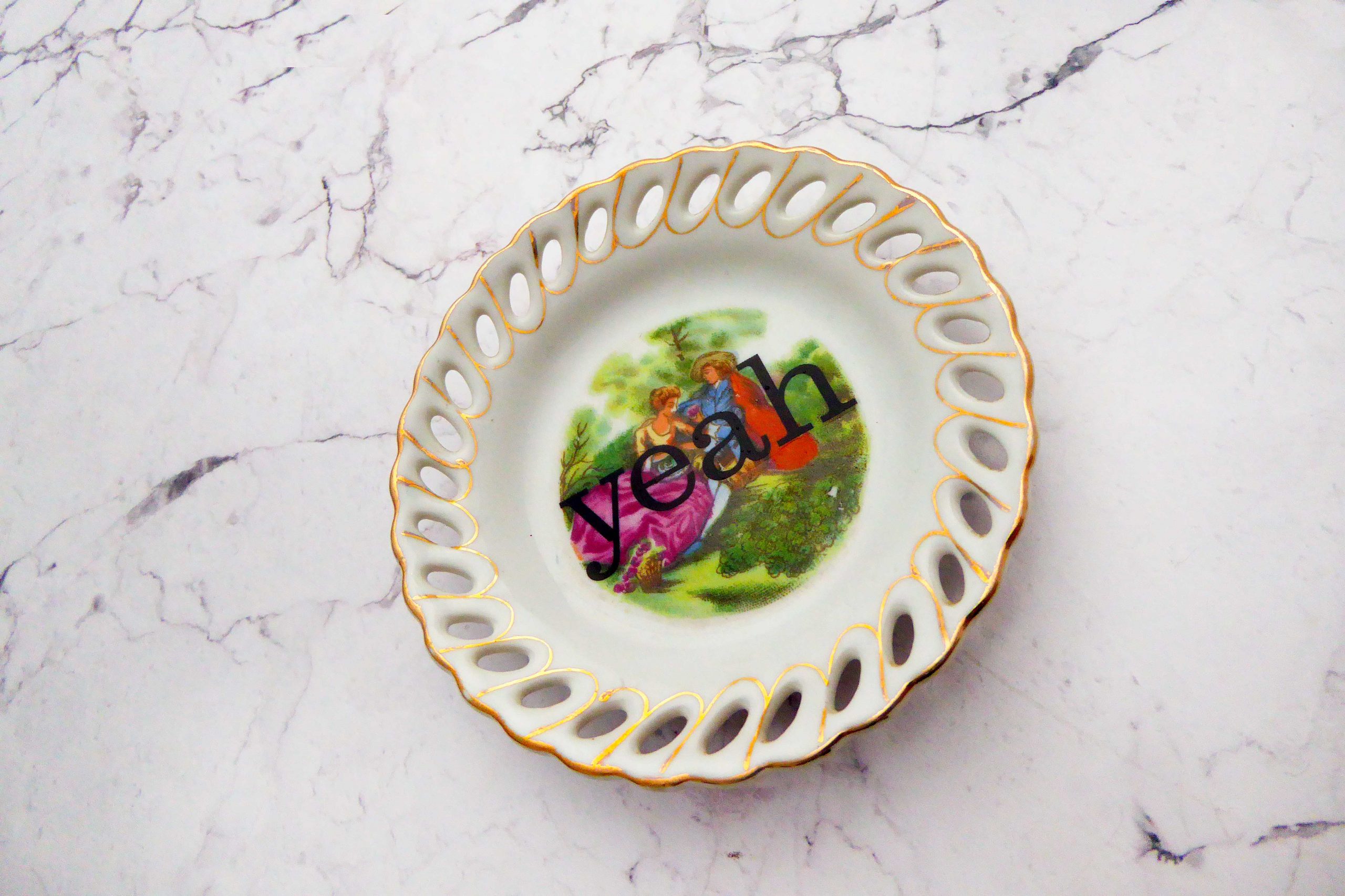 Wandteller Herr Fuchs Typo yeah Gold mini Blume Menschen 10cm Gemälde Bunt Durchbruch – Bild 2