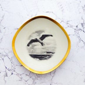 Wandteller Teller Herr Fuchs Möwe gold eckig 20cm vintage