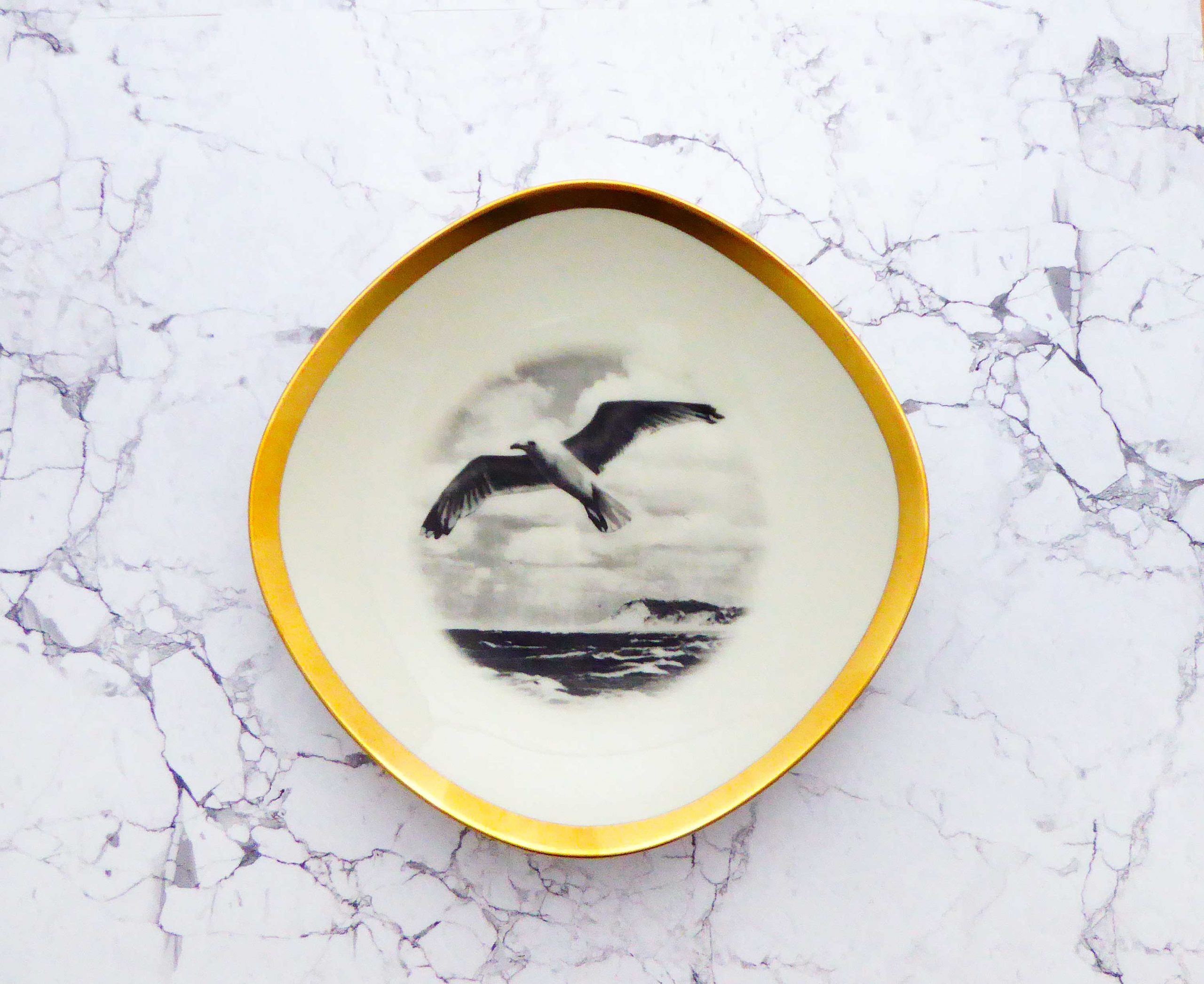 Wandteller Teller Herr Fuchs Möwe gold eckig 20cm vintage