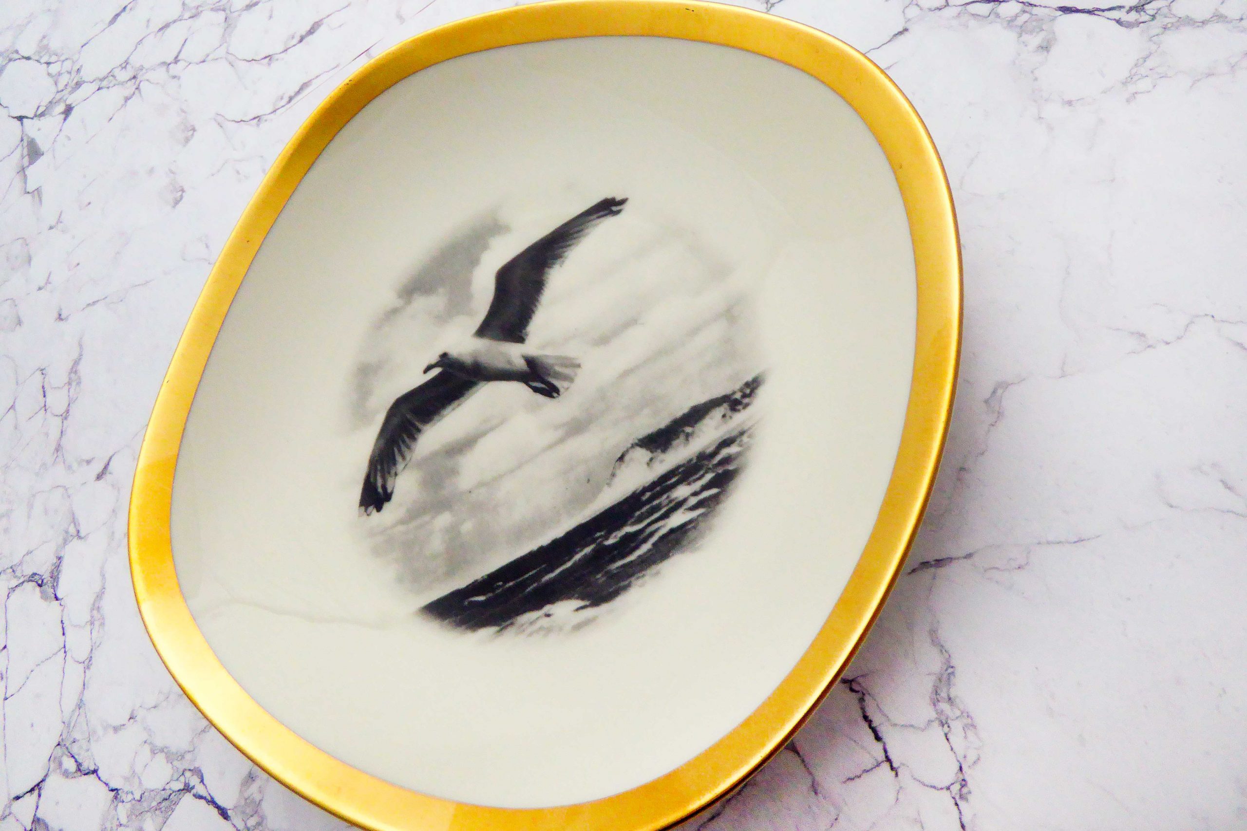 Wandteller Teller Herr Fuchs Möwe gold eckig 20cm vintage – Bild 2