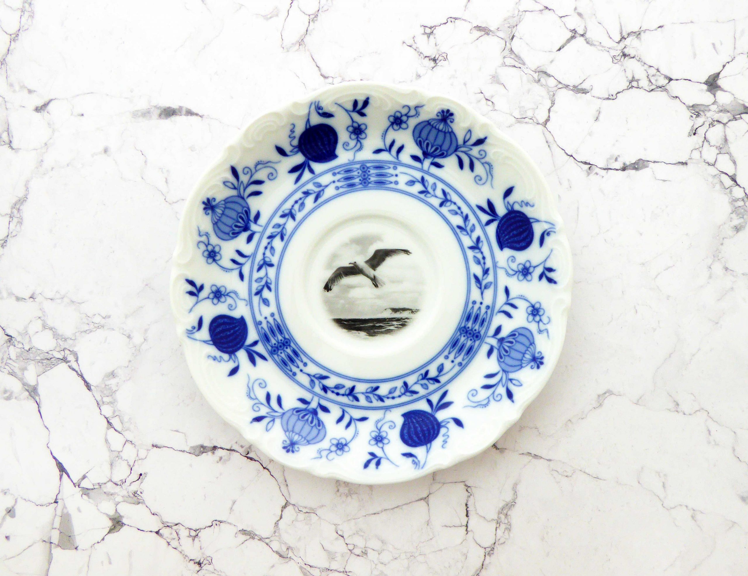 Wandteller Möwe vintage Herr Fuchs Zwiebelmuster weiß/blau mini 14cm