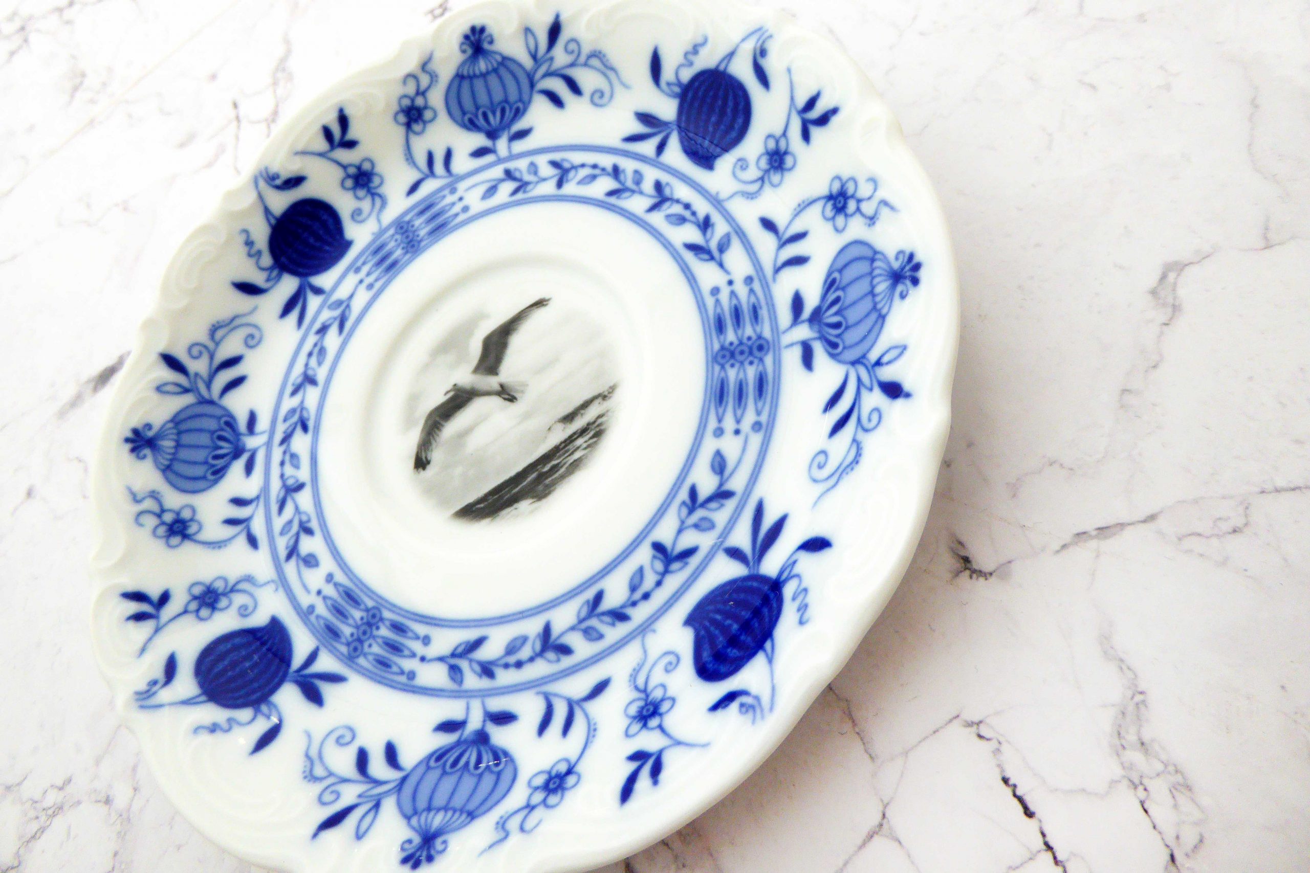 Wandteller Möwe vintage Herr Fuchs Zwiebelmuster weiß/blau mini 14cm – Bild 2