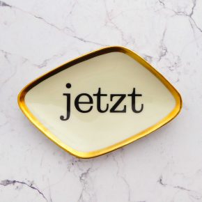 Wandteller Typo jetzt Herr Fuchs mini 11cm Gold eckig vintage wohnen Raute