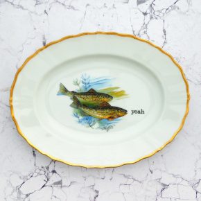 Wandplatte Herr Fuchs Typo yeah 28cm Fisch gold Wohnen Meer vintage Fische Bögen