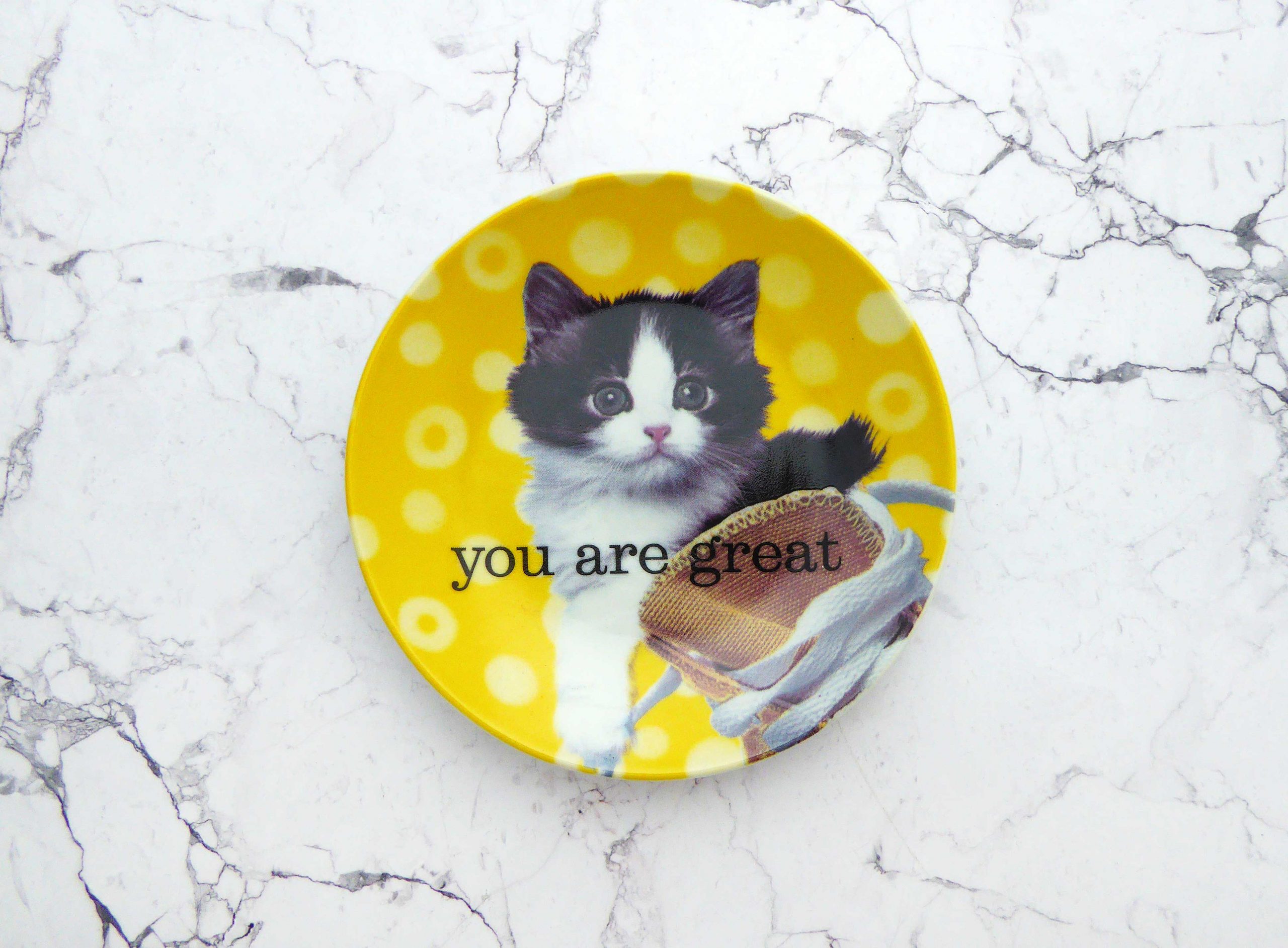 Wandteller Typo you are great Herr Fuchs Katze 12cm Wohnen vintage gelb