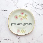 Wandteller you are great vintage Herr Fuchs Teller  eckig mini 11cm Blumen gold rosa