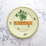 Wandteller Pommes Vintage Deko Wohnen Herr Fuchs 19cm Blumen Scrabble Gold Grün