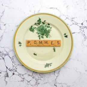 Wandteller Pommes Vintage Deko Wohnen Herr Fuchs 19cm Blumen Scrabble Gold Grün