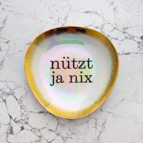 Wandteller Herr Fuchs Typo Nützt ja nix Wohnen Regenbogen Gold 17cm irisierend eckig