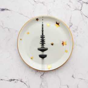 Wandteller Herr Fuchs Hamburger Fernsehturm Gold  mini 10cm Heinrich-Hertz-Turm Sterne