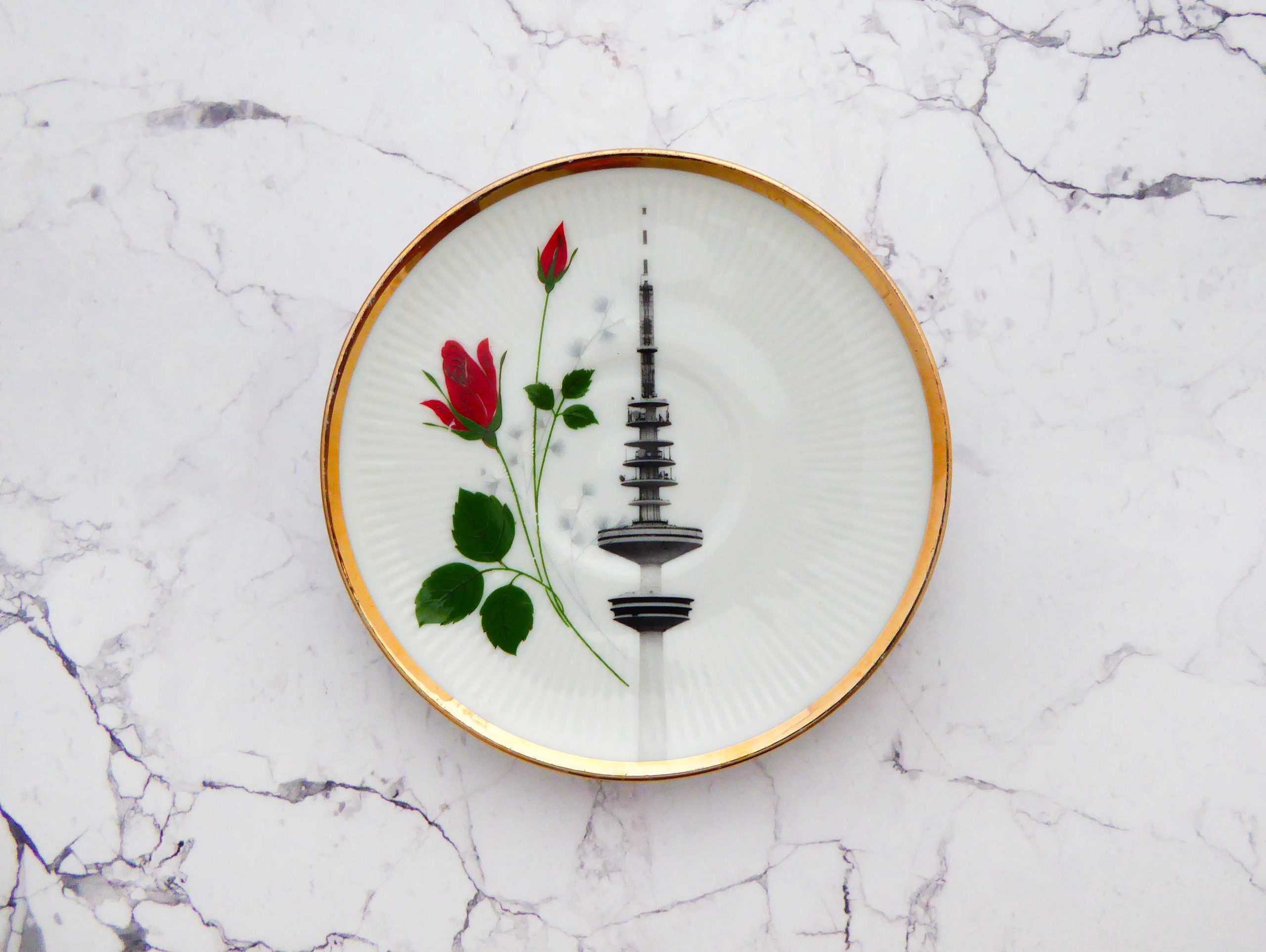 Wandteller Herr Fuchs Hamburger Fernsehturm Rose mini 10cm Heinrich-Hertz-Turm Blume