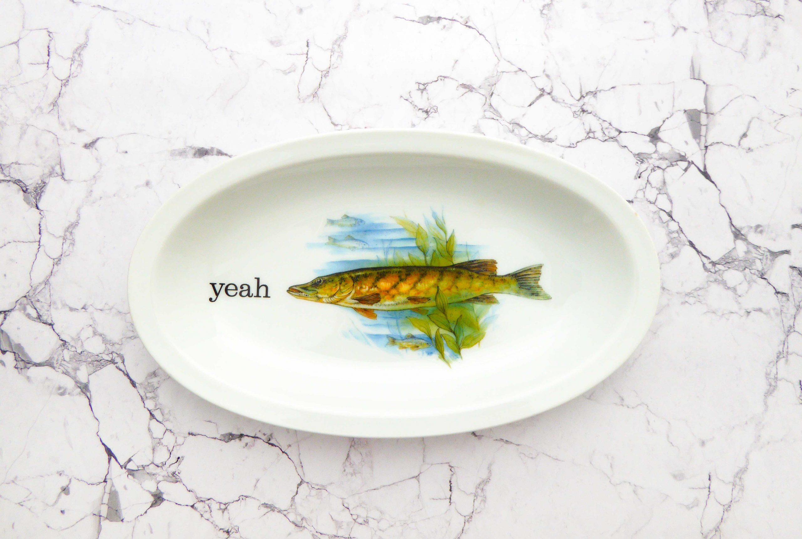 Wandplatte Herr Fuchs Typo yeah 23cm Fisch weiß Wohnen Meer vintage Hecht