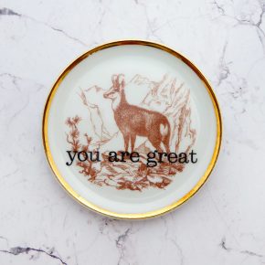 Wandteller Herr Fuchs you are great Typo Gams mini 10cm Goldrand Berge vintage rot