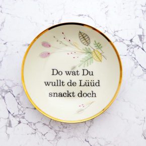 Wandteller Typo Do wat du wullt vintage Herr Fuchs Teller Gold Bunt 19cm Blume Grafik