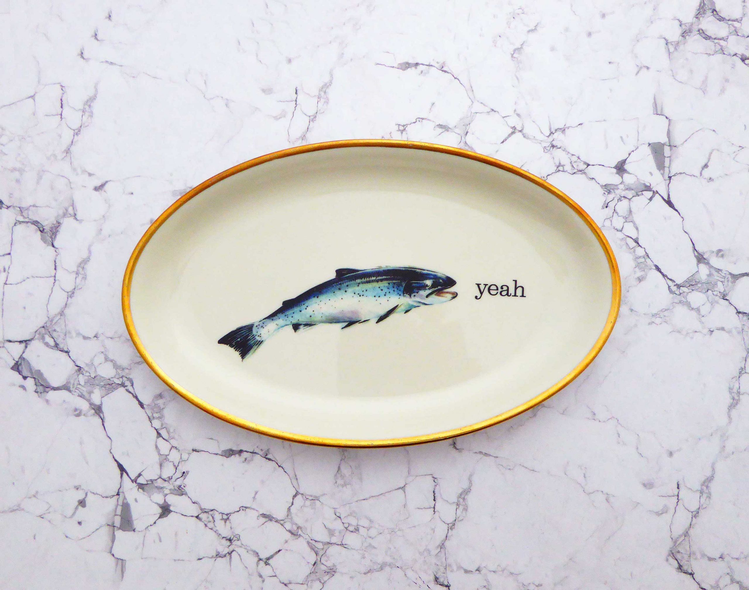 Wandplatte Herr Fuchs Typo yeah 24cm Fisch gold Wohnen Meer vintage Blaufisch
